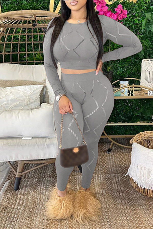 Sexy Hollow Hole High Waisted Leggings Casual Two-Piece Suit