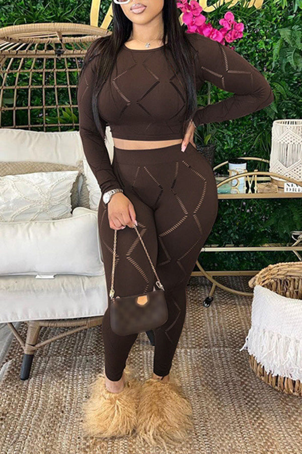 Sexy Hollow Hole High Waisted Leggings Casual Two-Piece Suit