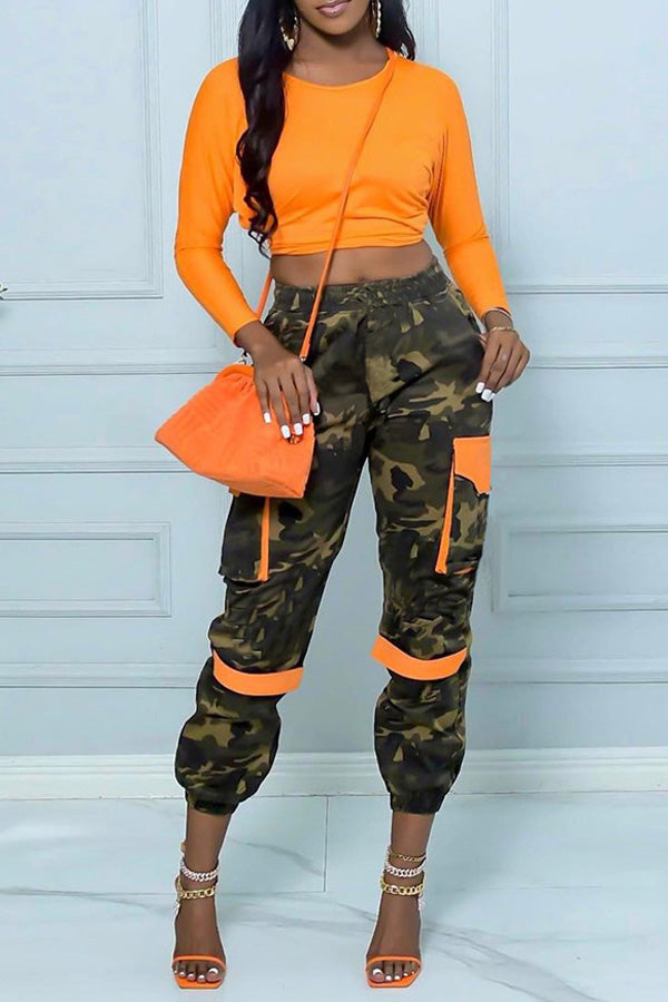 Casual Contrast Pocket Camouflage Pant