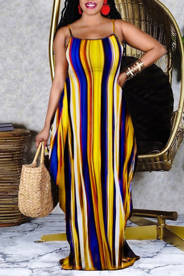 Loose Irregular Stripe Pocket Sling Maxi Dress
