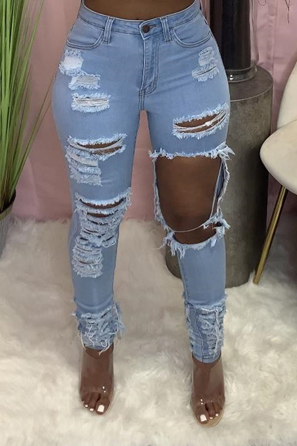 Fashion Personality Ripped Slim Fit Stretch Jeans