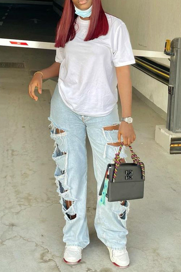 Fashion Cut Ripped Straight Jeans