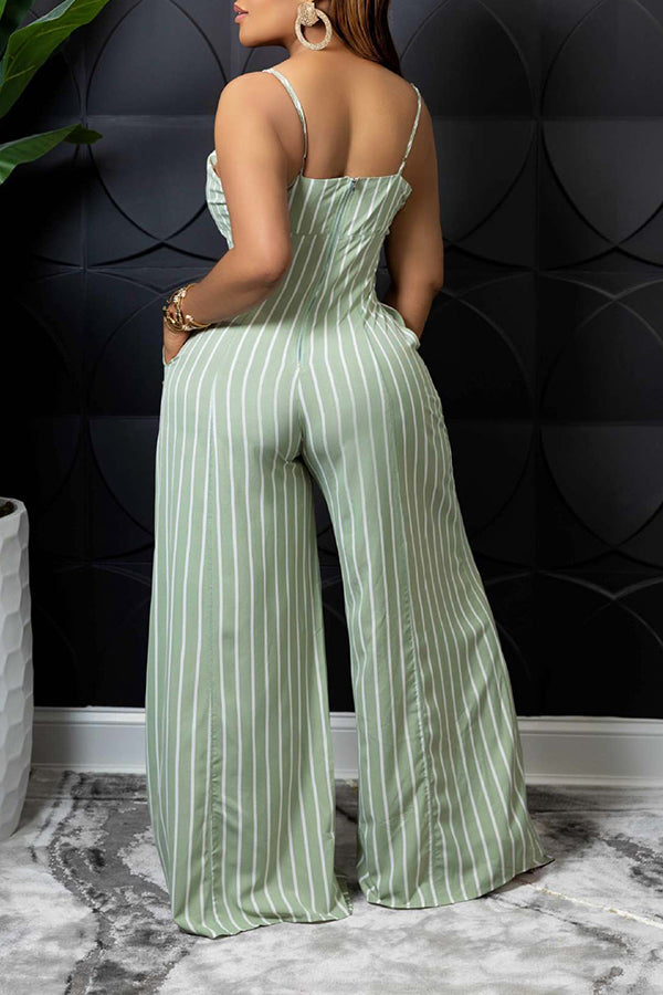 Striped Casual Sling Wide-Leg Jumpsuit