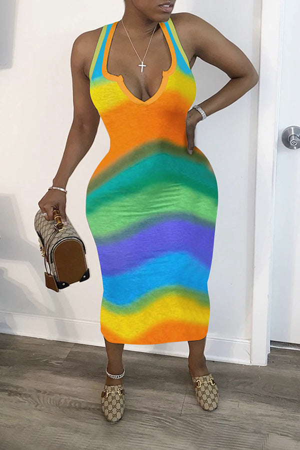 Fashion Colorful Print Sleeveless Pop Dress