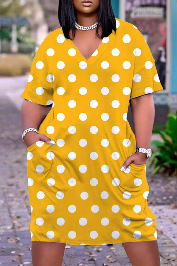 Fashion Polka Dot Print Loose Casual Plus Size Midi Dress