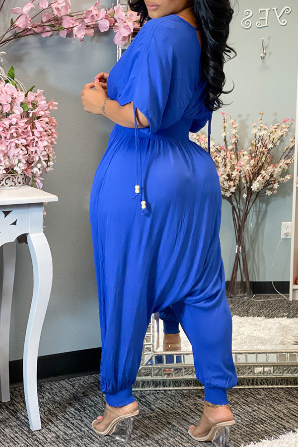 Casual Loose Solid Color High Waist Jumpsuit