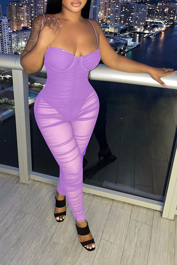 Sexy Wrap Bust Sling Mesh Jumpsuit