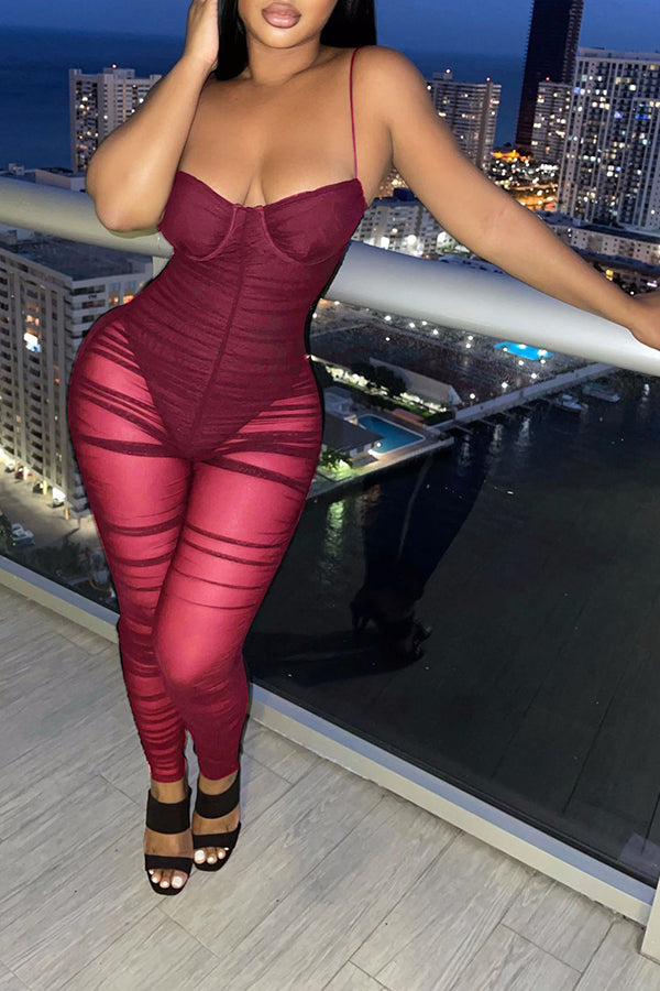 Sexy Wrap Bust Sling Mesh Jumpsuit