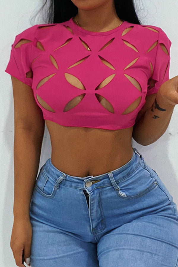 Geometric Cutout Sexy Short Sleeve T-Shirt
