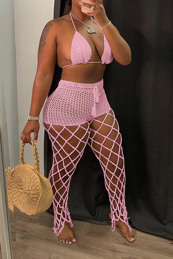 Fashion Sexy Hollow Crochet Beach Two Piece Suit