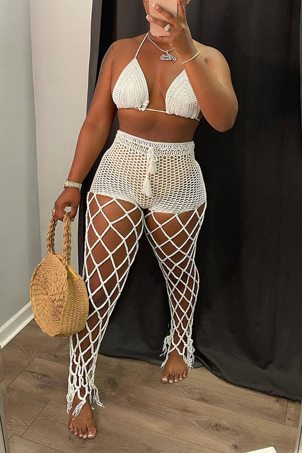 Fashion Sexy Hollow Crochet Beach Two Piece Suit