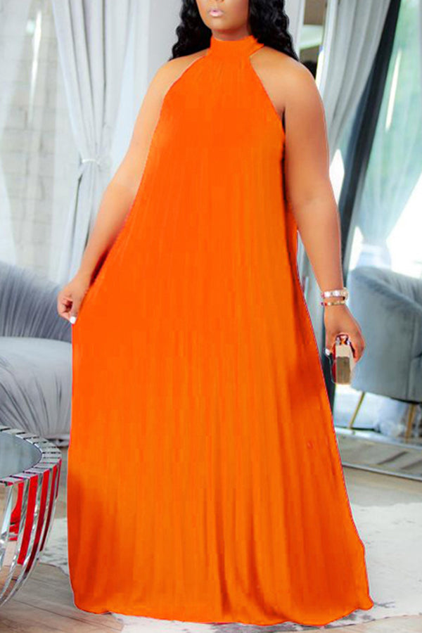 Plus Size Fashion Pleated Loose Elegant Sleeveless Long Maxi Dress