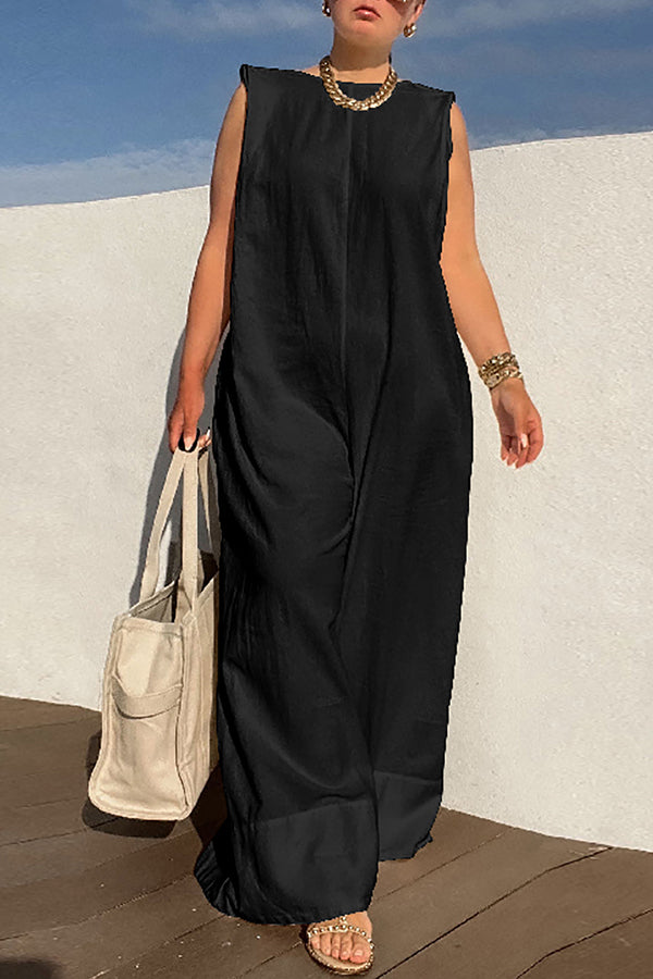 Fashion Loose Solid Color Sleeveless Wide Leg Jumpsuit