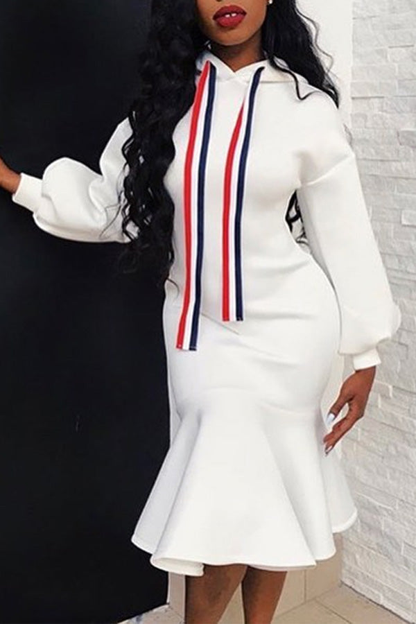 Fashion Fishtail Mid Length Webbing Hoodie Dress