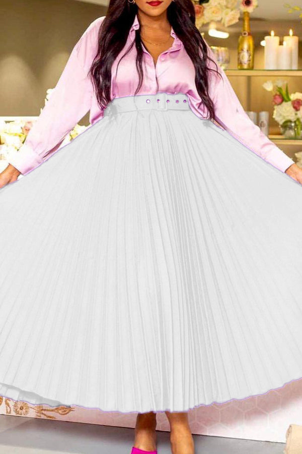 Temperament High Waist Pleated Long Skirt