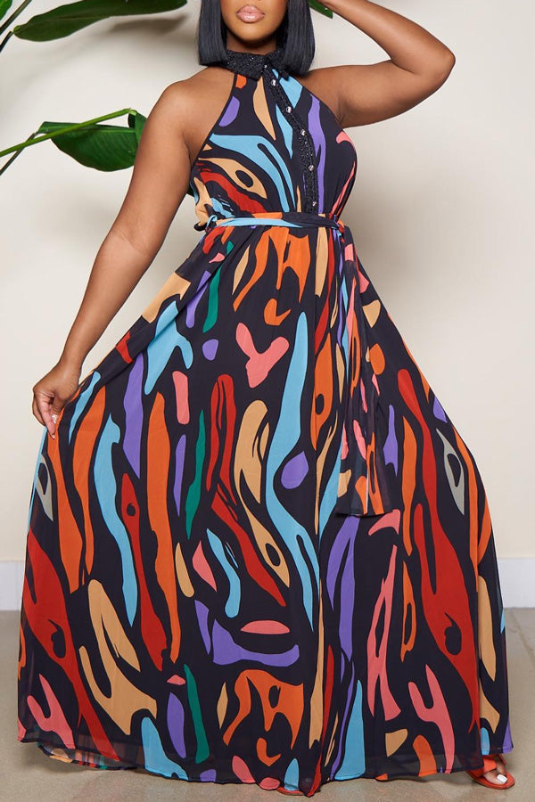 Fashion Print Sleeveless Attractive Colorful Dress