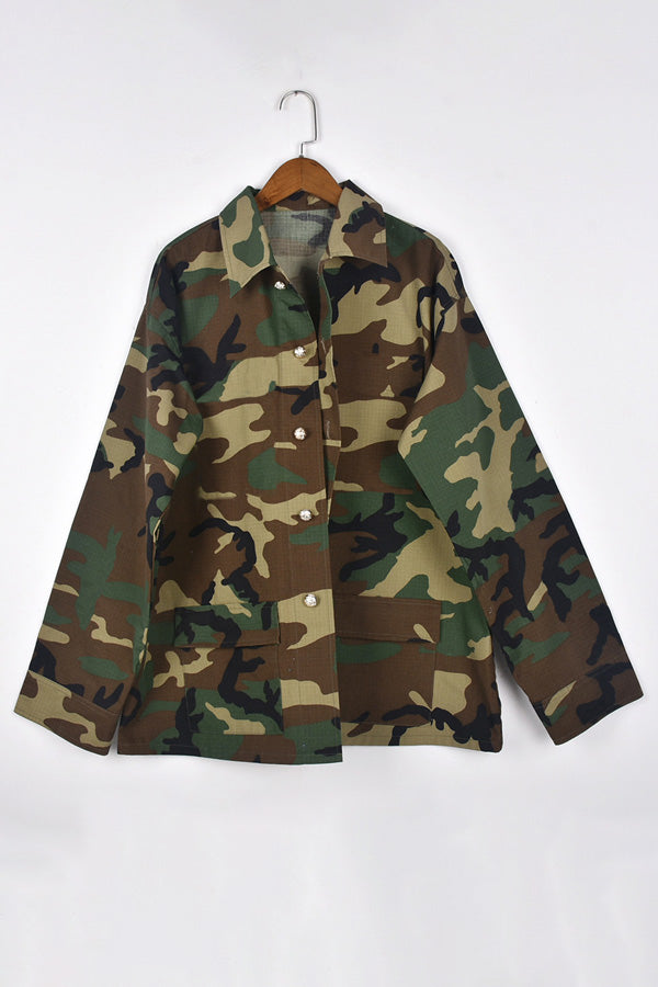 Camouflage Long Sleeve Lapel Loose Stylish Jacket