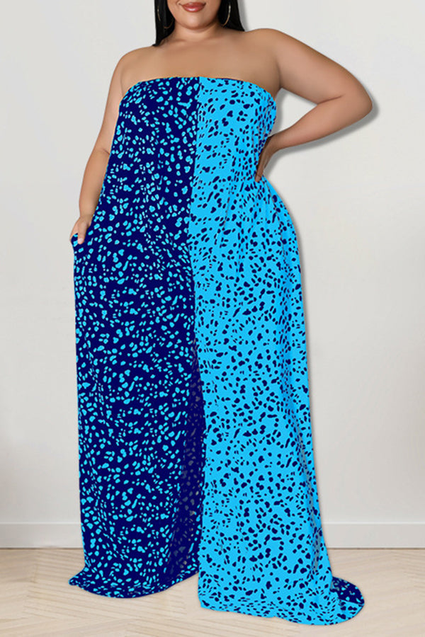 Fashion Polka Dot Print Bandeau Lace-Up Plus Size Jumpsuits