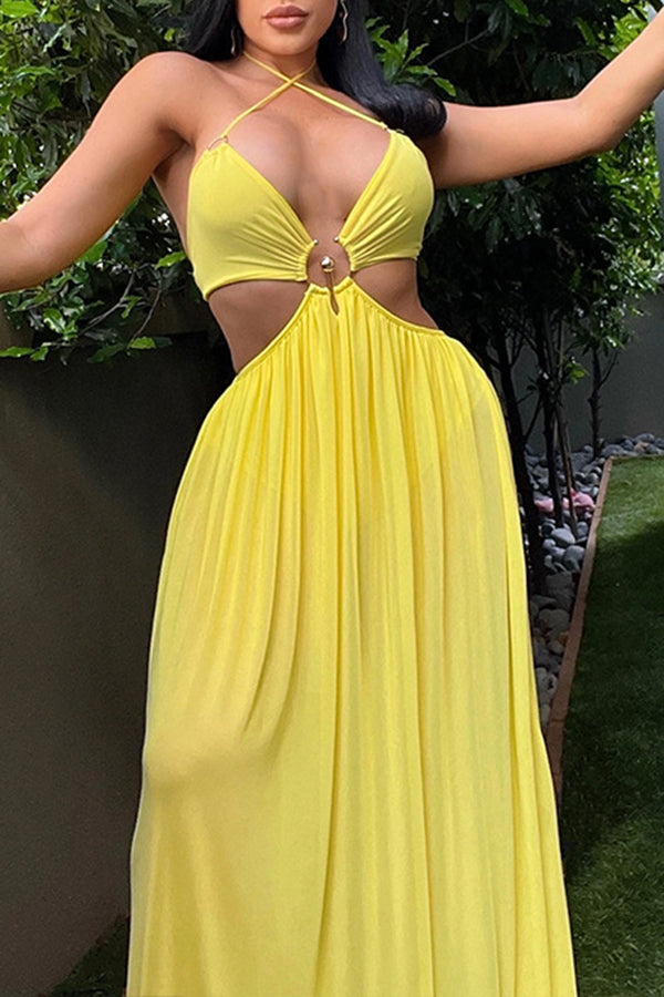 Sexy Solid Color Backless Cutout Sling Maxi Dress
