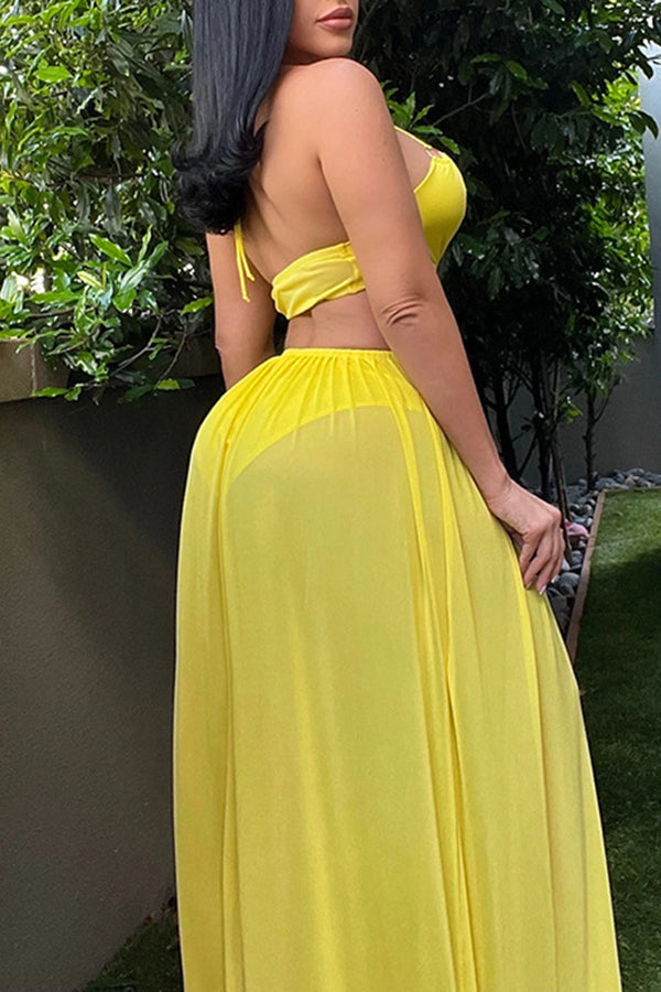 Sexy Solid Color Backless Cutout Sling Maxi Dress