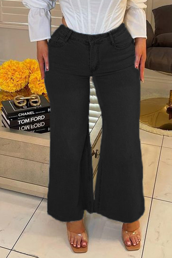 Fashion High Waist Solid Color Wide Leg Jeans
