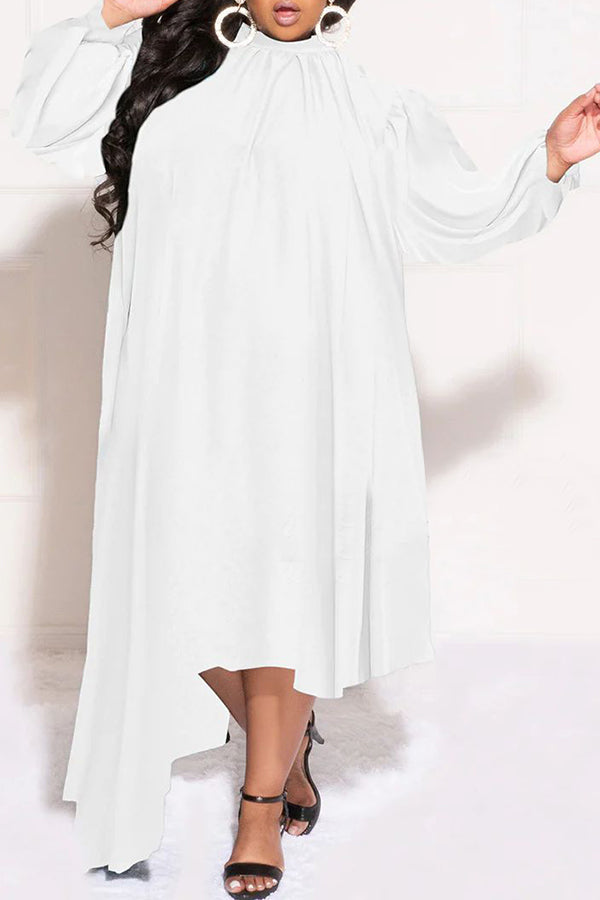Comfortable Plus Size Solid Color Long Sleeve Irregular Loose Maxi Dress (Without Belt)