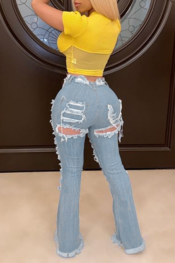 On-trend Ripped Frayed High Rise Flared Jeans