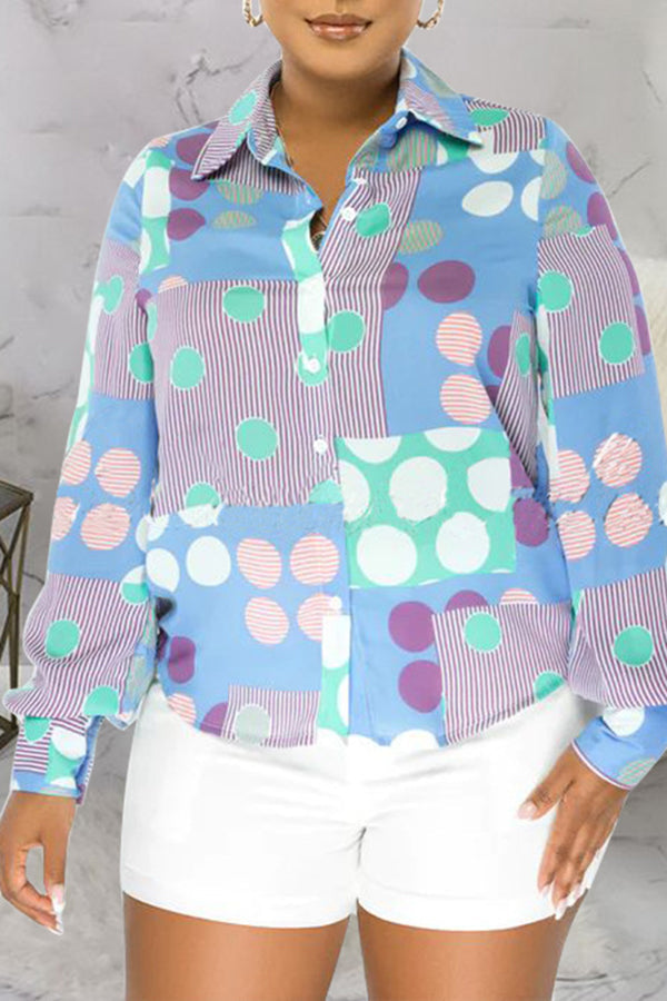 Fashion Color Print Long Sleeve Single Breasted Blouse