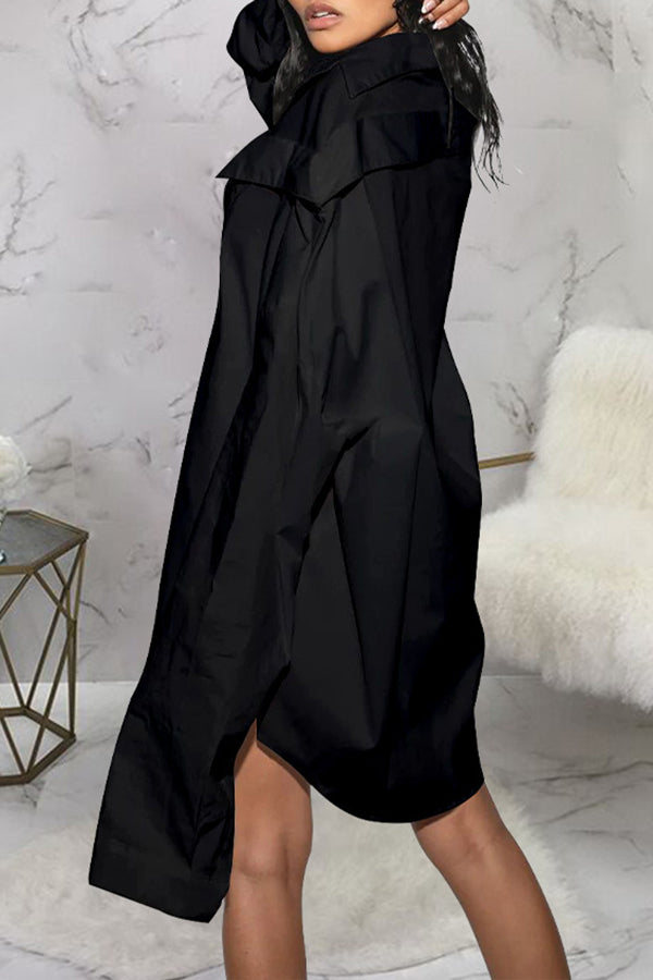 Fashion Solid Color Extra Long Sleeve Loose Mini Dress