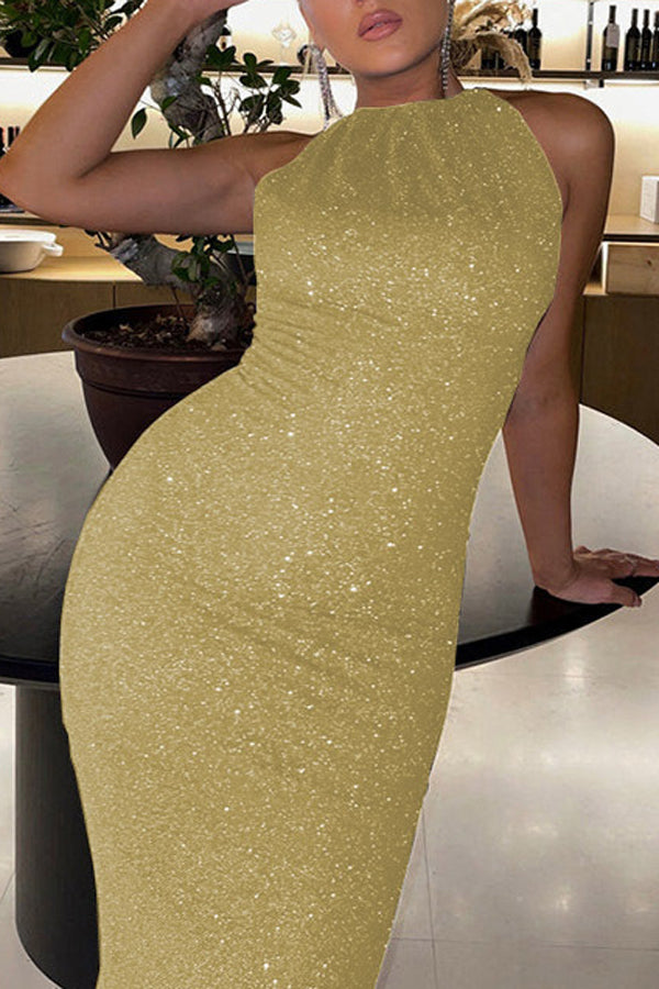 Sexy Slim Sleeveless Sleeveless Sparkling Maxi Dress