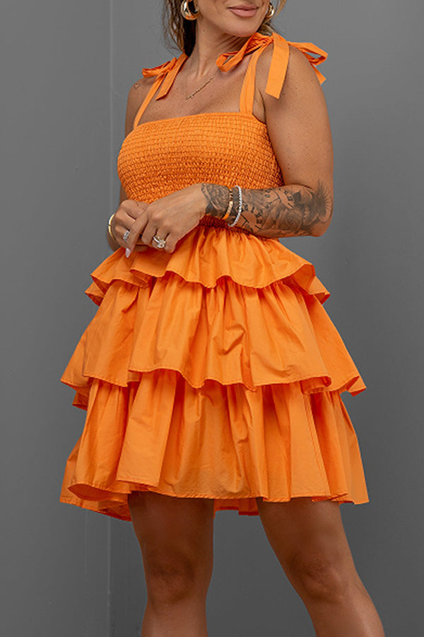 Sweet Solid Color Ruffle Pleated Bandeau Sling Mini Dress
