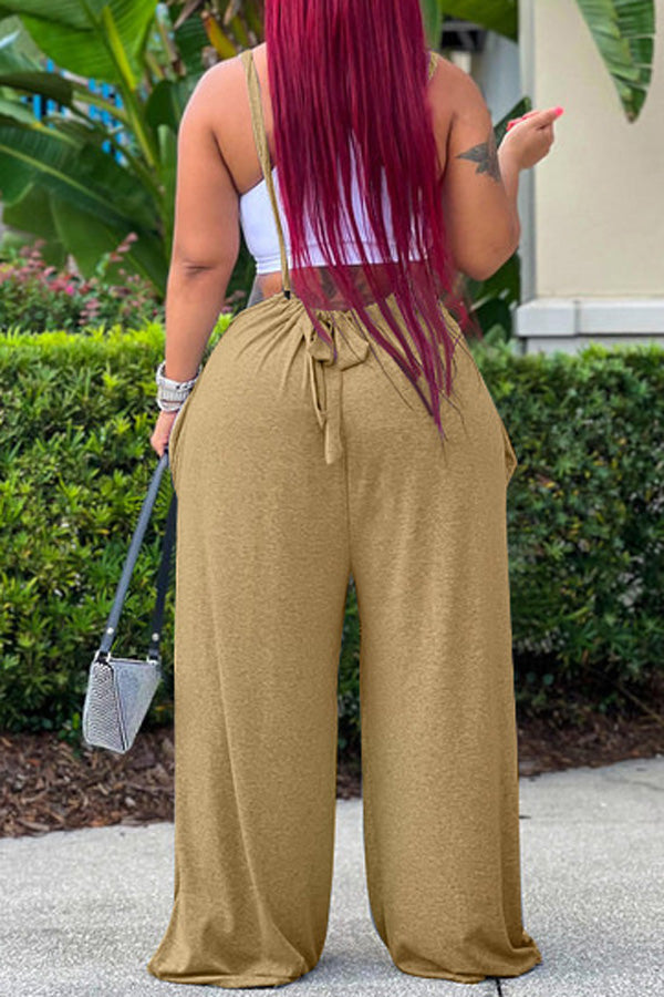 Cozy Solid Color Knotted Wide Leg Overalls