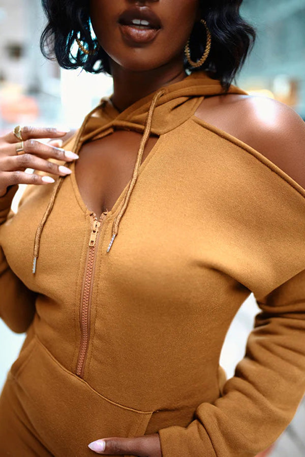 On-trend Cutout Off The Shoulder Long Sleeve Mini Hooded Dress