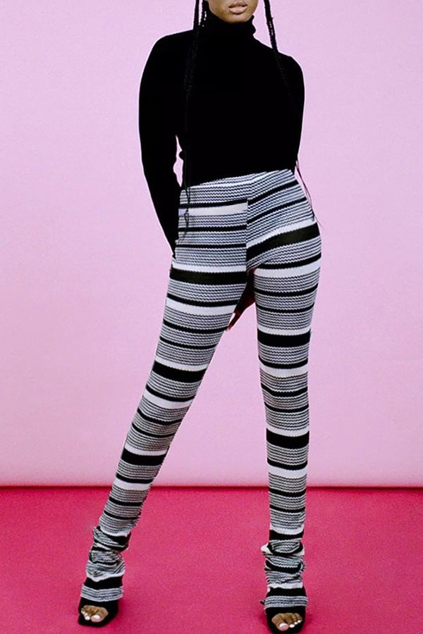 Fashion Colorful Stripe Knit Slim Fit High Waist Pants