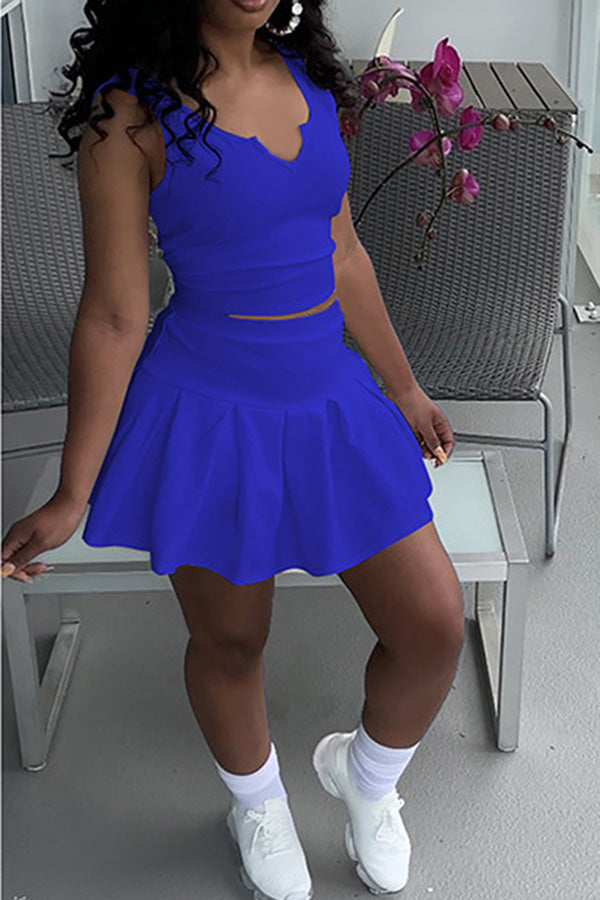 Casual Tennis Wear Sports Vest Skirt Set