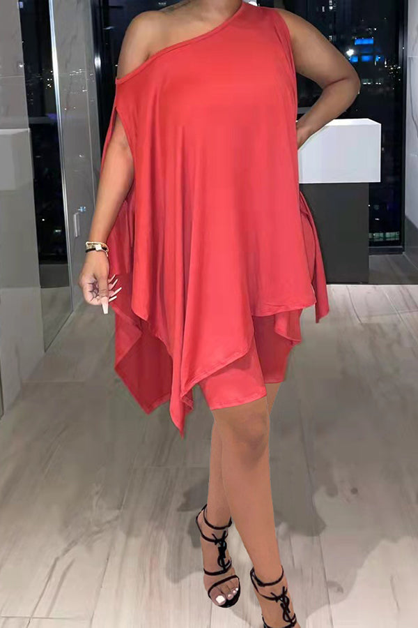 Casual Sleeveless Slanted Off Shoulder Loose Solid Color Suit