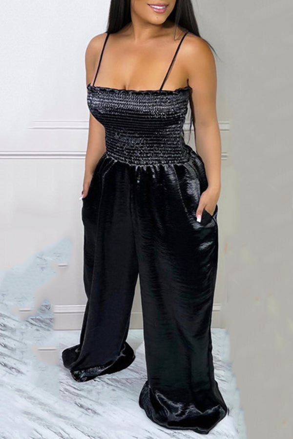 Sexy Sling Tube Top Fashion Fabric Wide Leg Jumpsuit