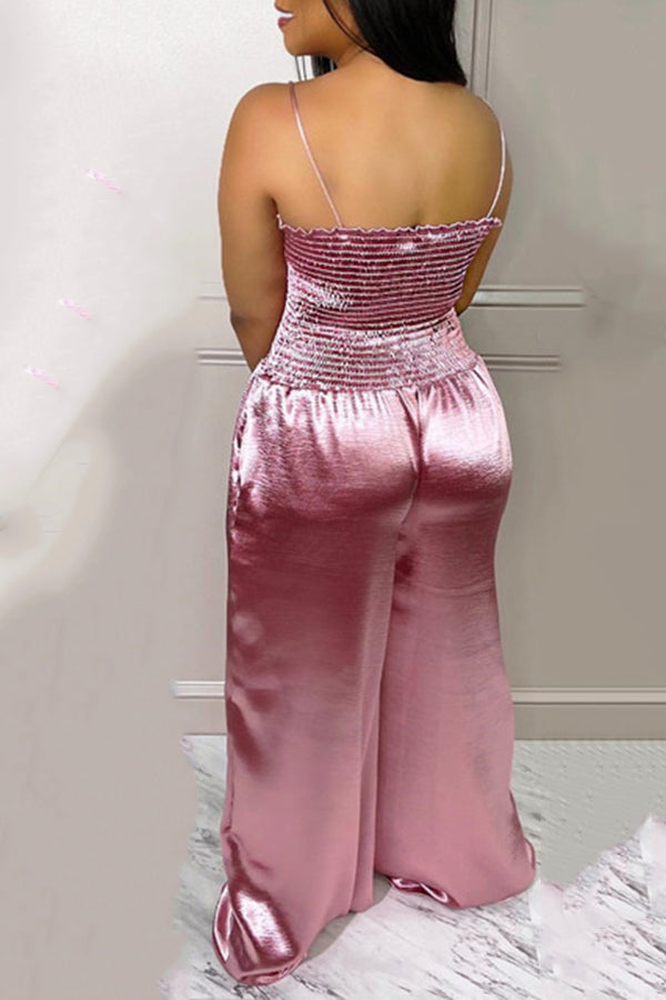 Sexy Sling Tube Top Fashion Fabric Wide Leg Jumpsuit