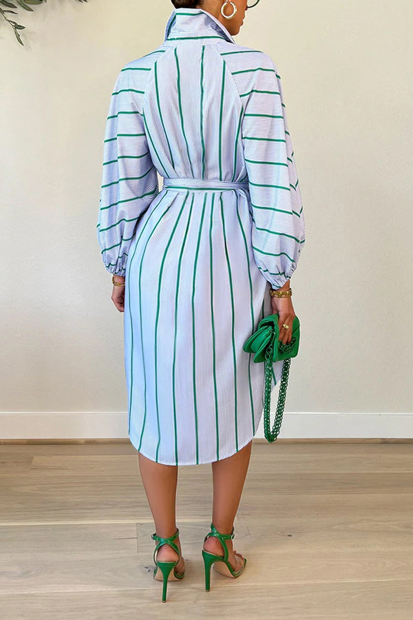 Casual Printed Long Sleeve Striped Print Dress