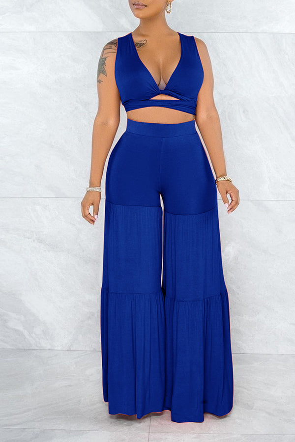 Sexy Bundled Pleated Wide Leg Pants Two Piece