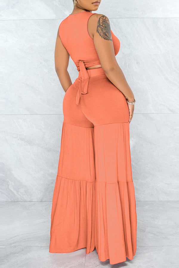 Sexy Bundled Pleated Wide Leg Pants Two Piece
