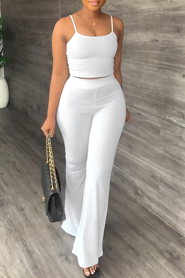 Casual Light Cooked Solid Color Vest Flared Pants Two Piece Set