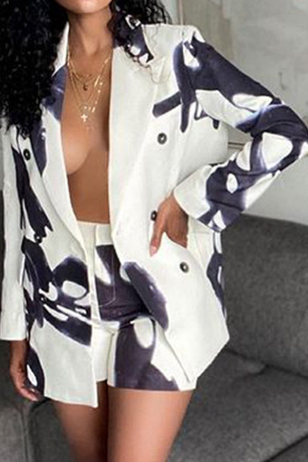 Fashion Loose Abstract Print Shorts Suit