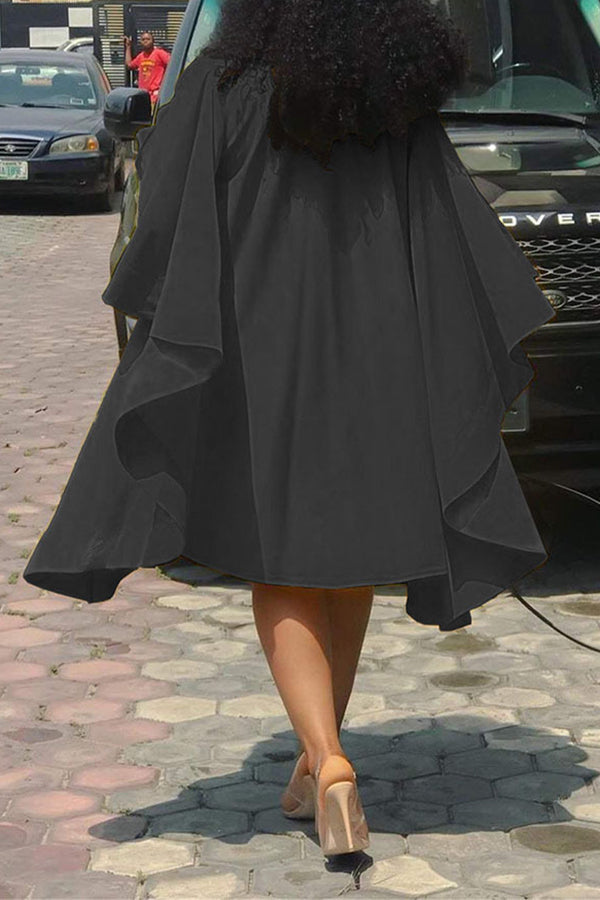 Fashion Pleated Butterfly Sleeve Loose Fashion Cape Dress