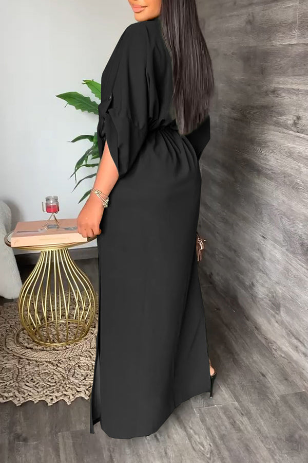 Casual Fashion Stand Collar Slit Solid Color Dress