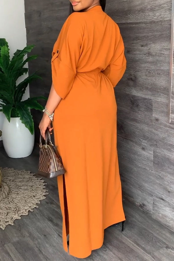 Casual Fashion Stand Collar Slit Solid Color Dress