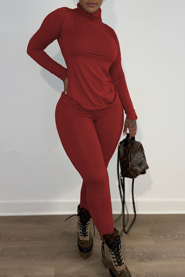 Fashion Comfortable Casual Solid Color Long Sleeve Two Piece Set