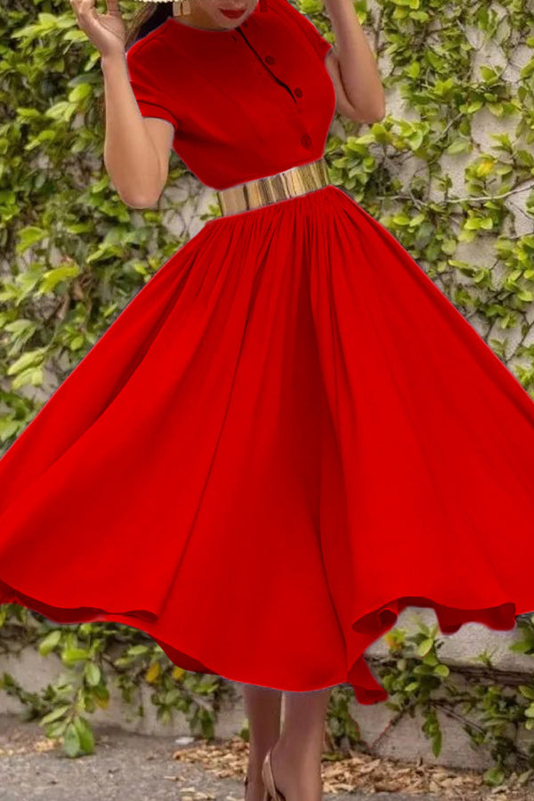 Fashion Short Sleeve Waist Thin Large Skirt Cross-border Dress