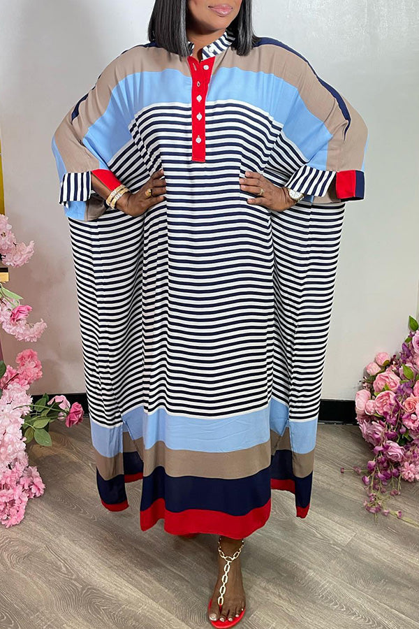 Stylish Contrast Striped Hooded Loose Dress