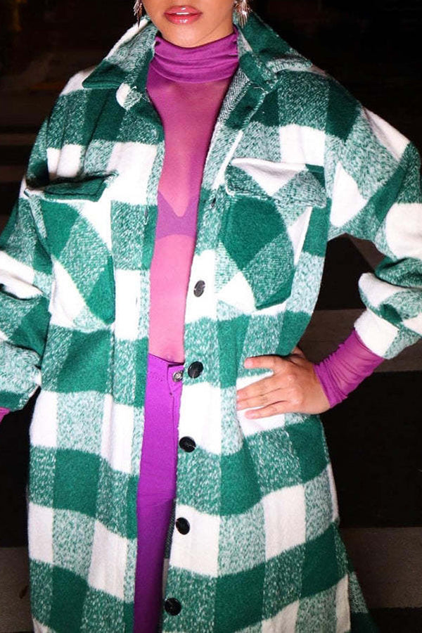 Fashion Plaid Coat Lapel Double Sided Long Loose Versatile Jacket